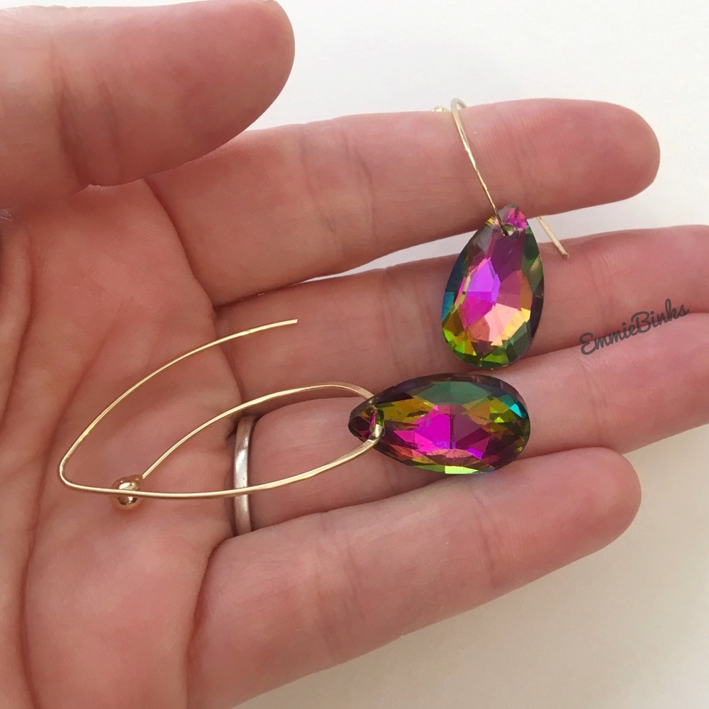 💥3/$28 New MultiColored Dimensional Rainbow Crystal Bead Drop Threader Earrings - Picture 11 of 15